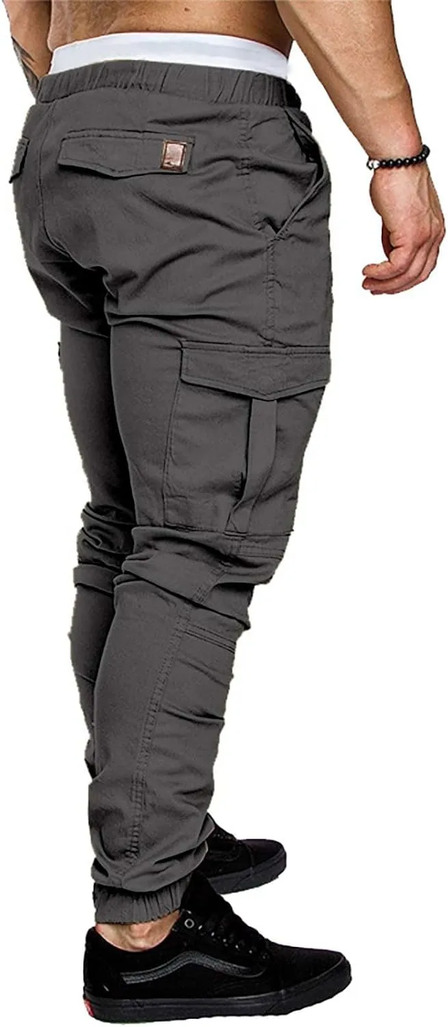 Mens Slim Fit Cargo Sweatpants with Pockets Workout Gym Lightweight Sweat Pants Elastic Waist Sweat Pants Trouser