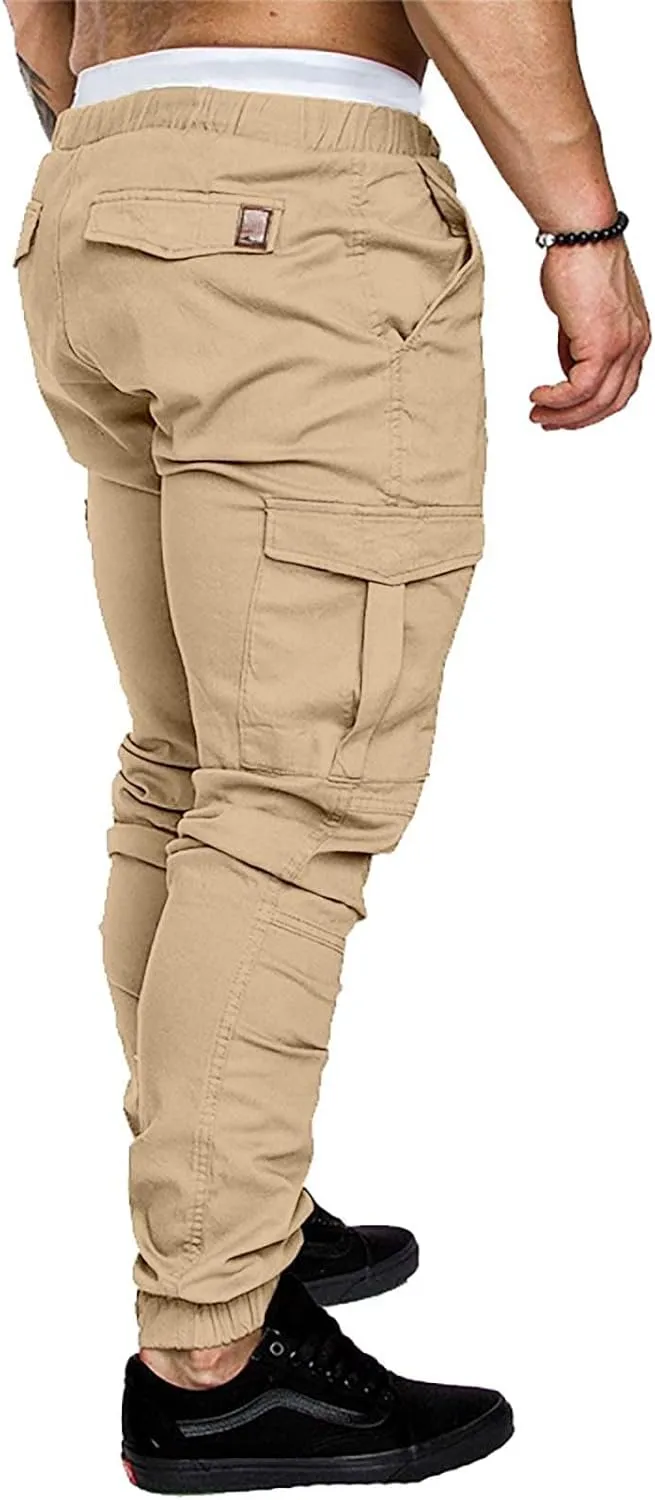 Mens Slim Fit Cargo Sweatpants with Pockets Workout Gym Lightweight Sweat Pants Elastic Waist Sweat Pants Trouser