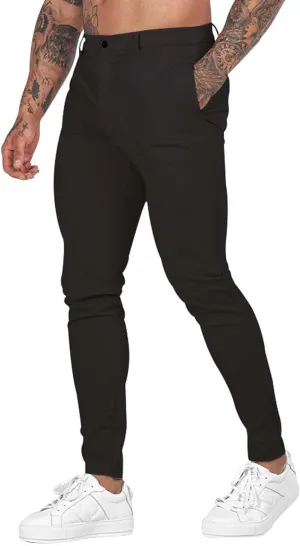 Mens Slim Fit Dress Pencil Pants Classic Flat Front Straight Leg Chinos Pants Business Suit Work Casual Golf Trousers