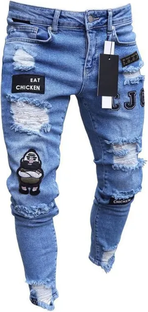 Men's Slim fit Skinny Jeans Ripped Tapered Biker Jeans Pants Distressed Destroyed Ripped Holes Denim Pants