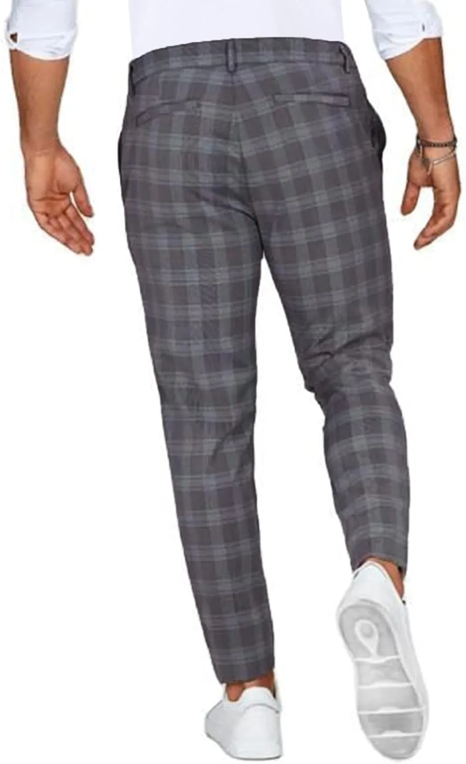 Men's Stretch Slim Fit Plaid Dress Pants Skinny Flat-Front Casual Work Business Checkered Tapered Chinos Pants