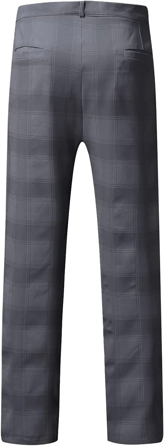Men's Stretch Slim Fit Plaid Dress Pants Skinny Flat-Front Casual Work Business Checkered Tapered Chinos Pants
