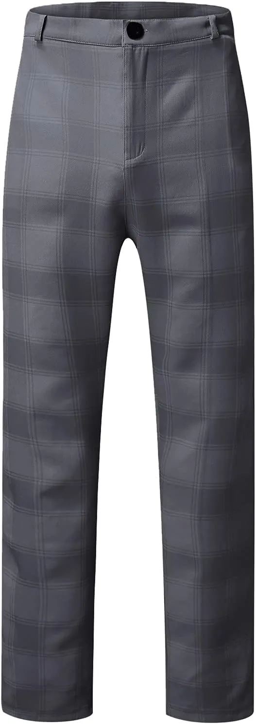 Men's Stretch Slim Fit Plaid Dress Pants Skinny Flat-Front Casual Work Business Checkered Tapered Chinos Pants
