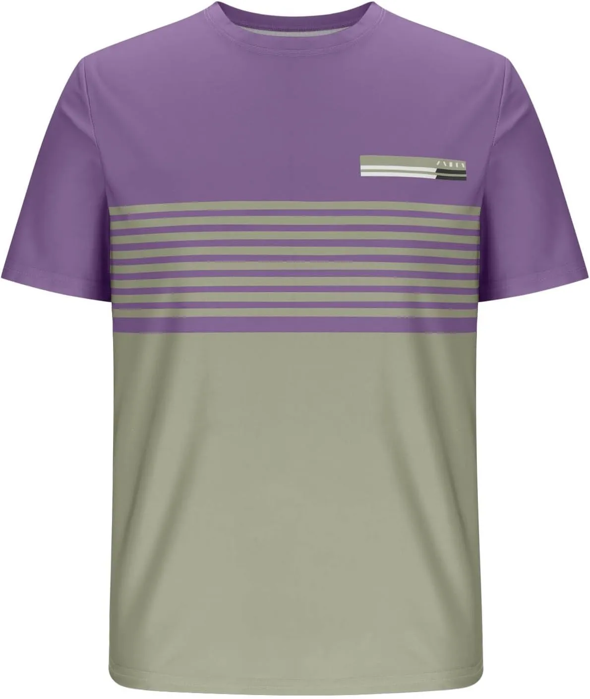 Men's Striped Printed Pullover Short Sleeve Summer T-Shirt Color Matching Shirts Business Casual Top for Men