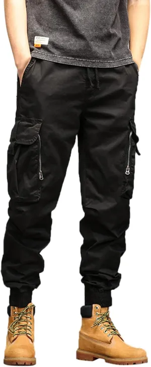 Mens Sweatpants Open Bottom Men's Lightweight Cargo Trouser Hiking Pants Casual Jogger Pants with Multi Pockets