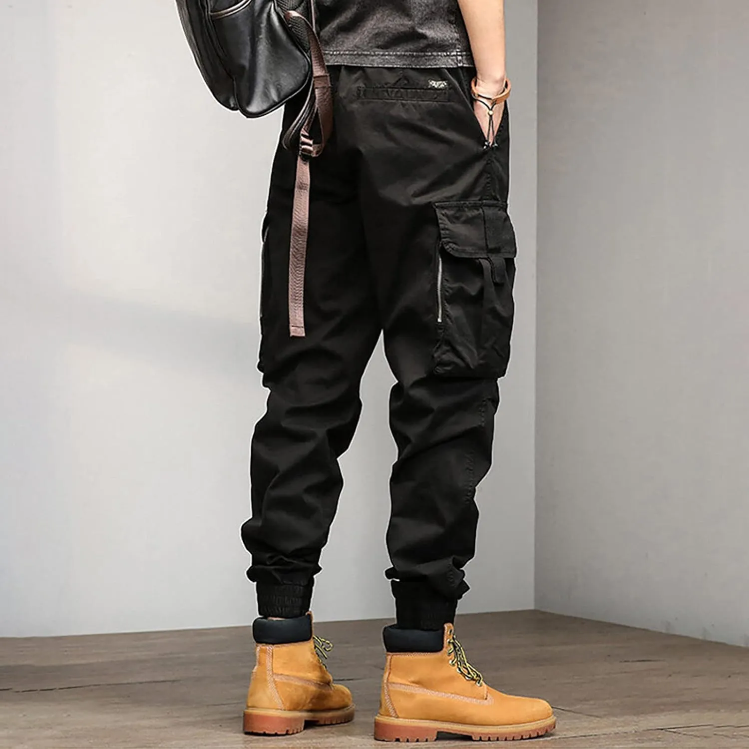 Mens Sweatpants Open Bottom Men's Lightweight Cargo Trouser Hiking Pants Casual Jogger Pants with Multi Pockets