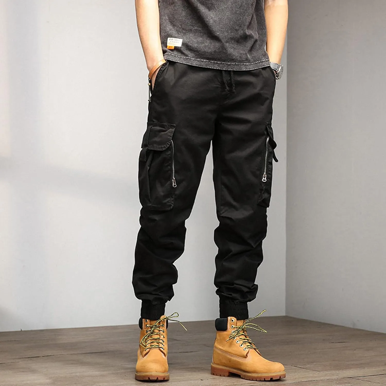 Mens Sweatpants Open Bottom Men's Lightweight Cargo Trouser Hiking Pants Casual Jogger Pants with Multi Pockets