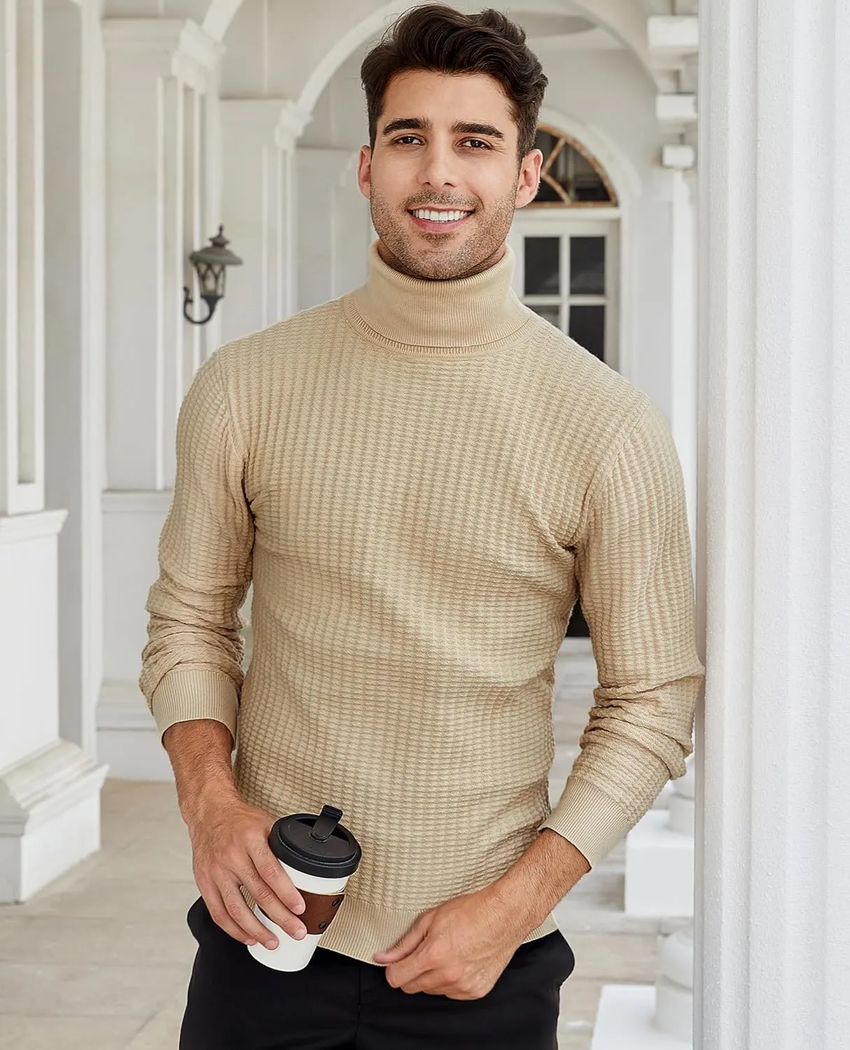 Men's Turtleneck Sweater Slim Fit Turtle Neck Sweater for Men Long Sleeve Pullover Sweater Thermal Sweater