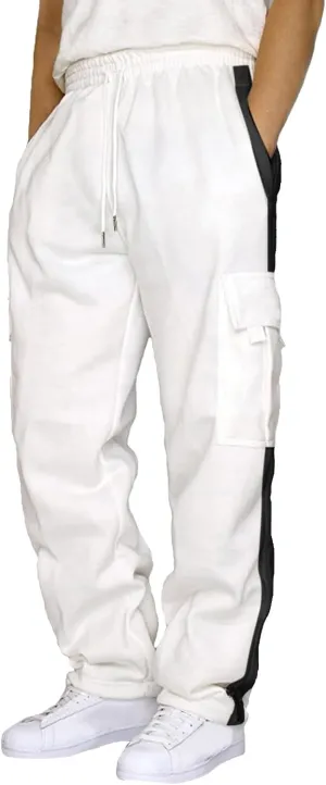 Men's Wide Leg Pants Cotton Wool Cargo Pants Lace up Elastic Waist Jogger Sport Casual Sweatpant Full Length Trouser