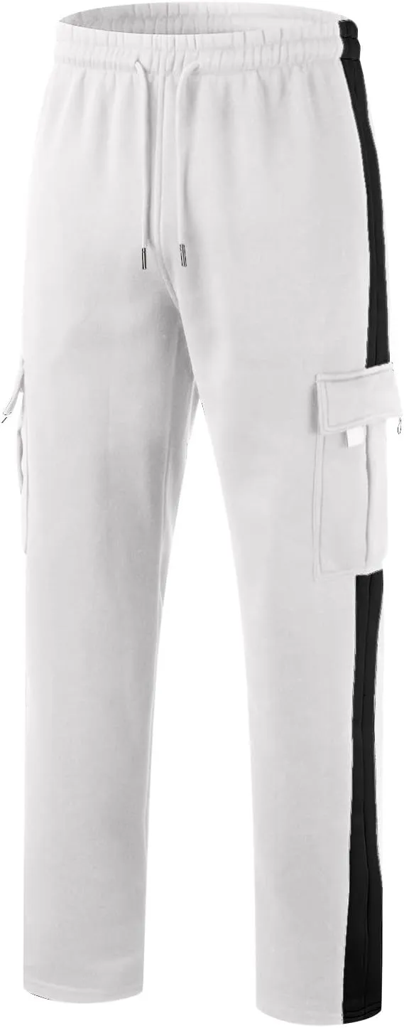 Men's Wide Leg Pants Cotton Wool Cargo Pants Lace up Elastic Waist Jogger Sport Casual Sweatpant Full Length Trouser