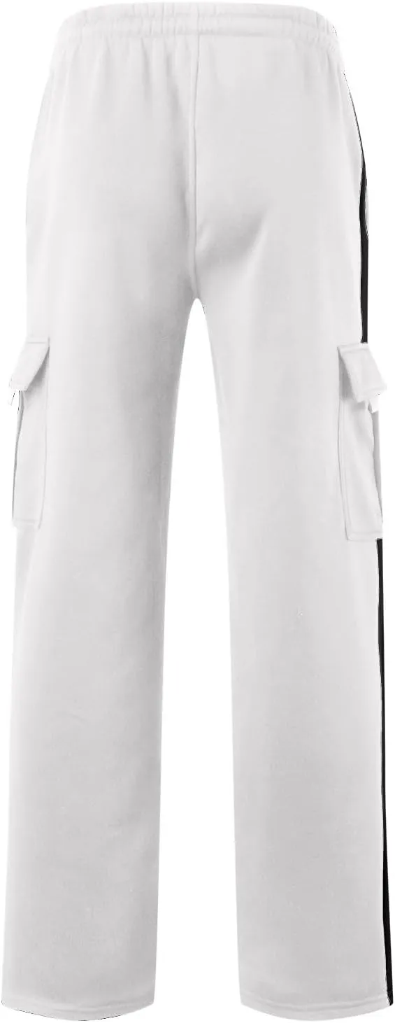 Men's Wide Leg Pants Cotton Wool Cargo Pants Lace up Elastic Waist Jogger Sport Casual Sweatpant Full Length Trouser