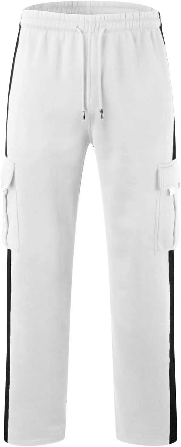 Men's Wide Leg Pants Cotton Wool Cargo Pants Lace up Elastic Waist Jogger Sport Casual Sweatpant Full Length Trouser