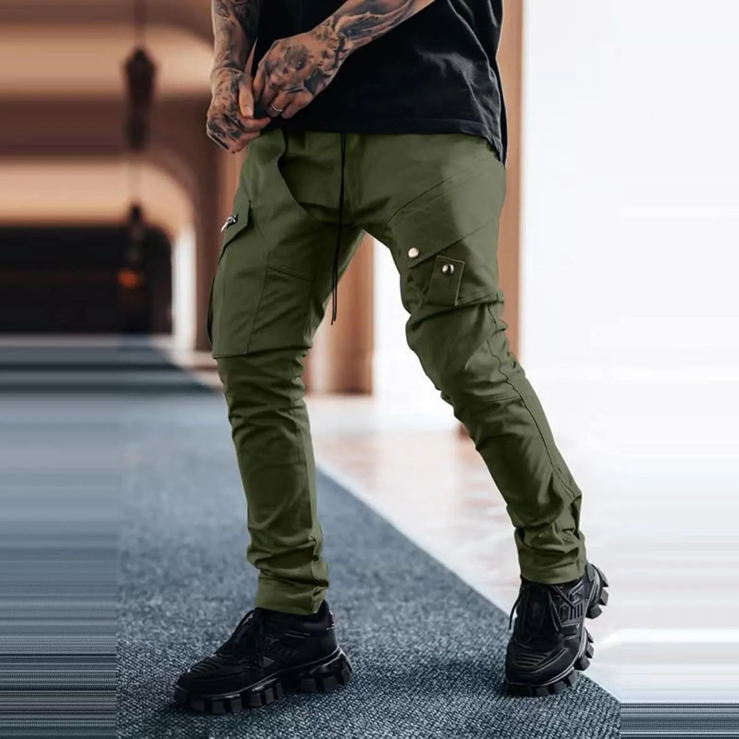Mens Workout Cargo Sweatpants Men's Winter Fleece Pants Sherpa Lined Warm Sweatpants Active Running Jogger Outdoor