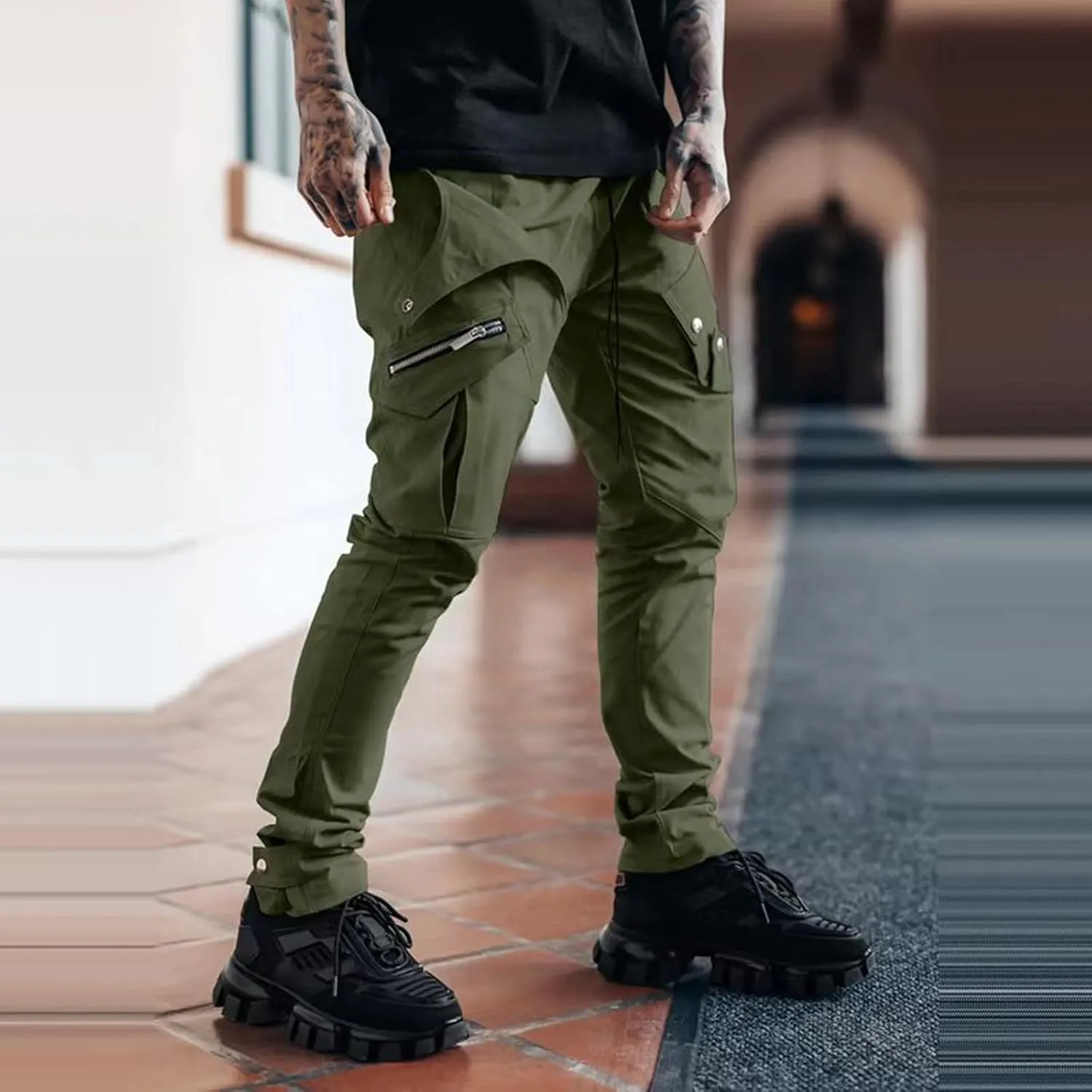 Mens Workout Cargo Sweatpants Men's Winter Fleece Pants Sherpa Lined Warm Sweatpants Active Running Jogger Outdoor