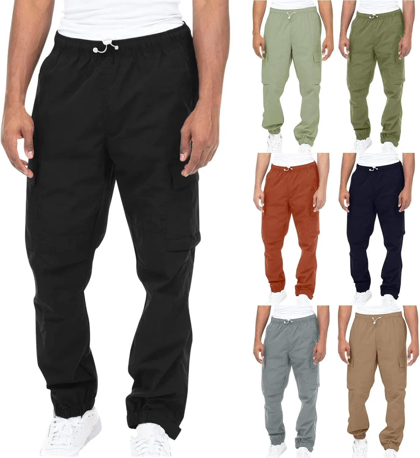Mens Workout Cargo Sweatpants Pants Men's Sweatpants Slim Fit Tapered Gym Running Workout Pants Athletic Drawstring