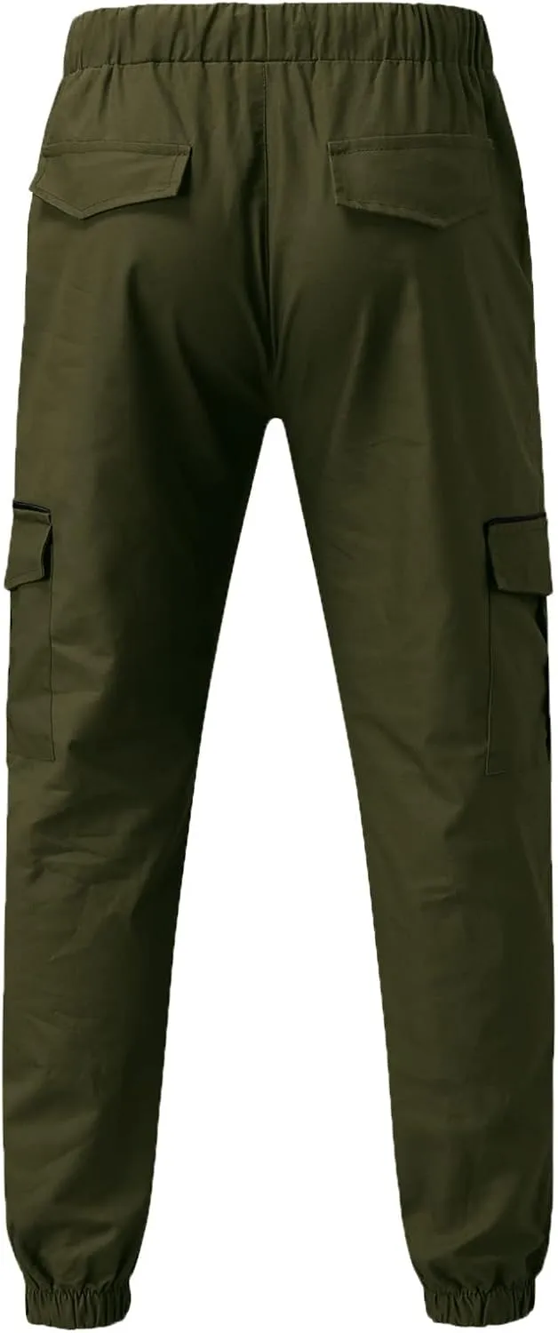 Mens Workout Cargo Sweatpants Pro-Active Performance Fleece Cargo Sweatpants Relax Fit Bungee Cord Open Bottom Mens