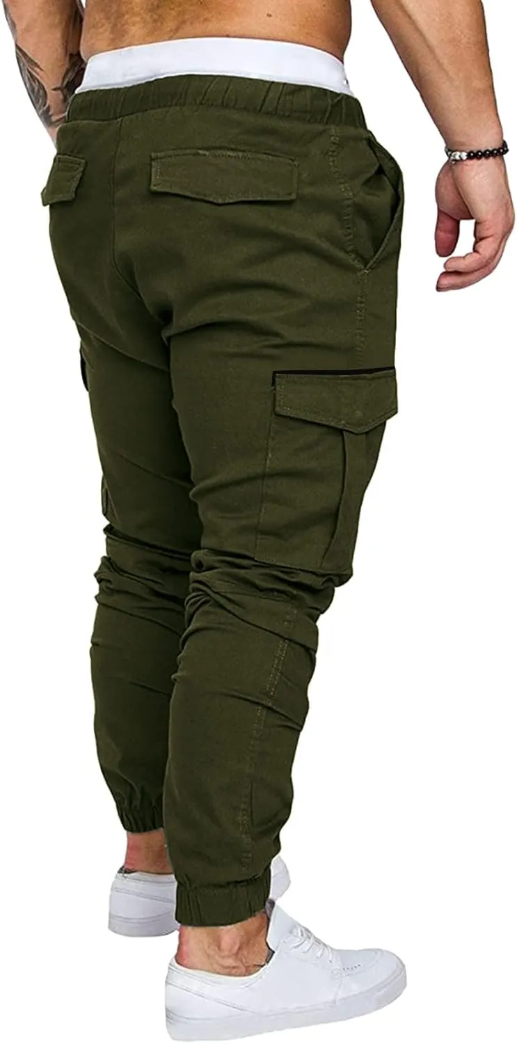 Mens Workout Cargo Sweatpants Pro-Active Performance Fleece Cargo Sweatpants Relax Fit Bungee Cord Open Bottom Mens