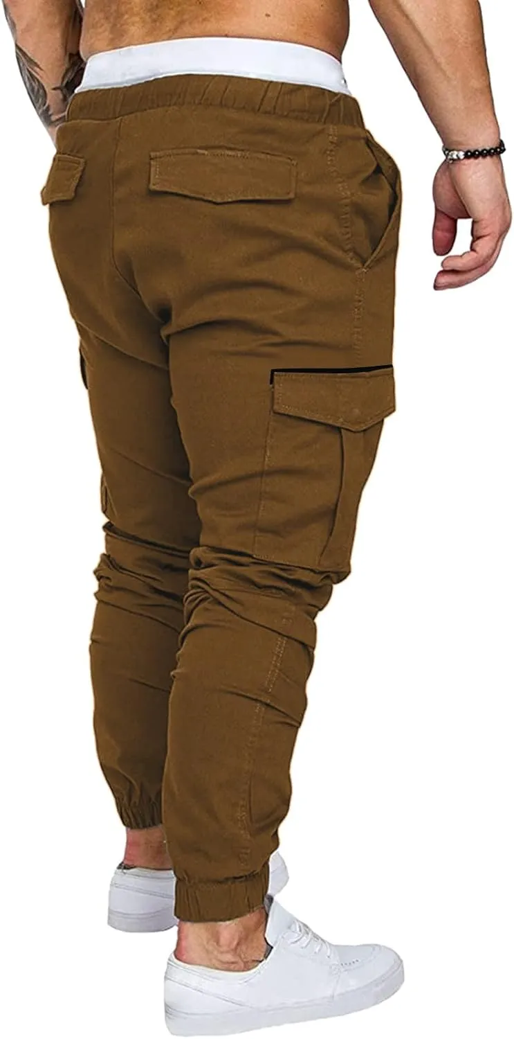 Mens Workout Cargo Sweatpants Pro-Active Performance Fleece Cargo Sweatpants Relax Fit Bungee Cord Open Bottom Mens