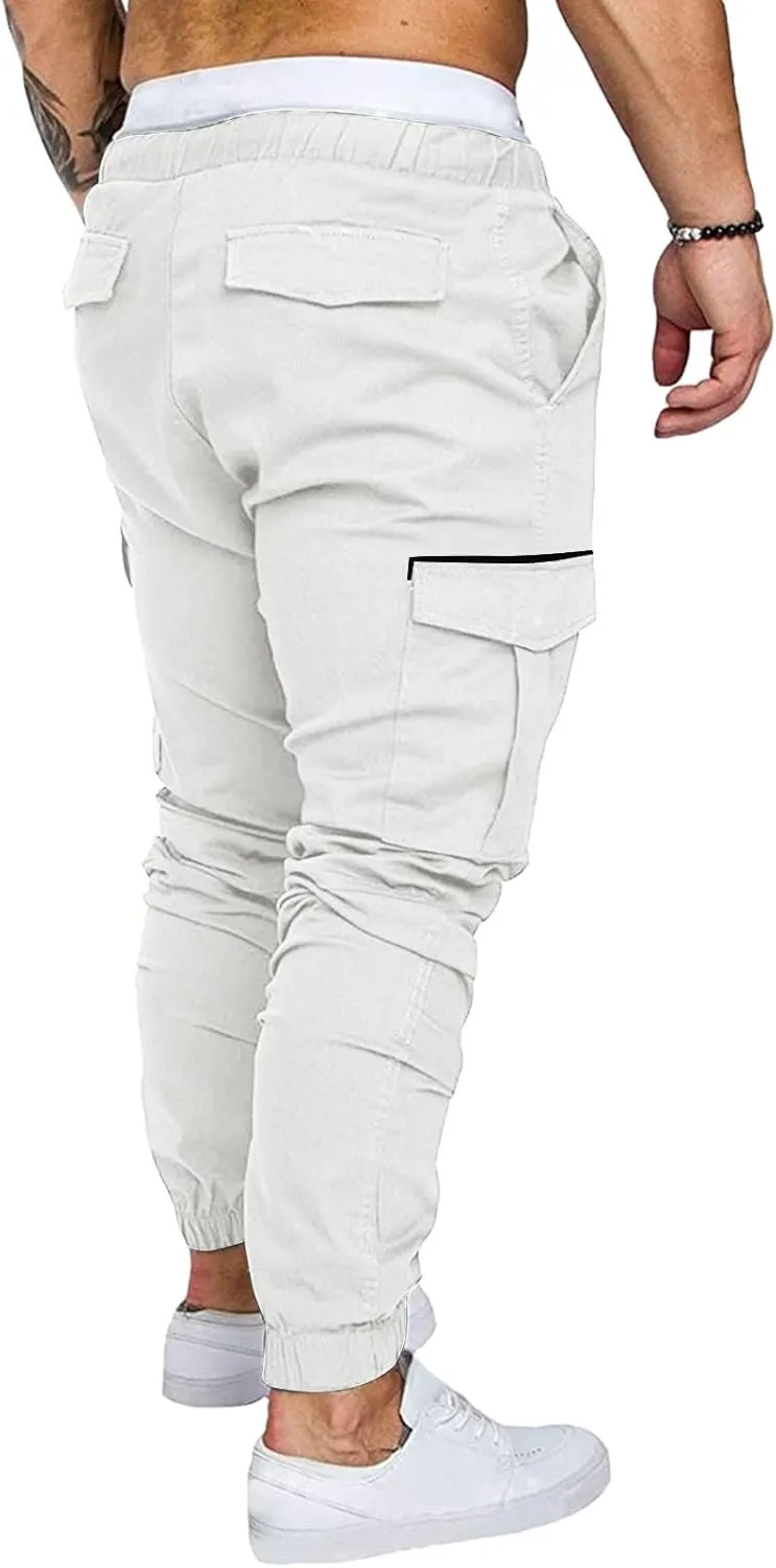 Mens Workout Cargo Sweatpants Pro-Active Performance Fleece Cargo Sweatpants Relax Fit Bungee Cord Open Bottom Mens