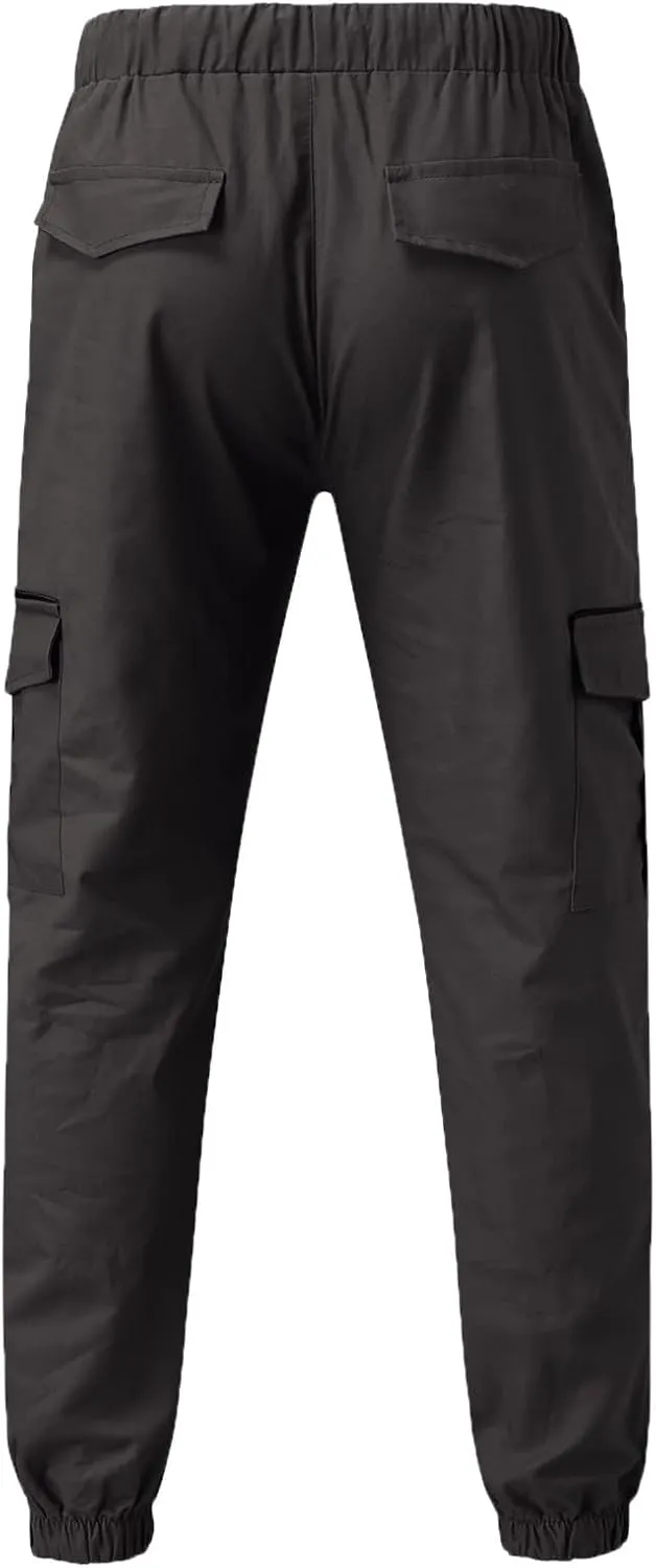 Mens Workout Cargo Sweatpants Pro-Active Performance Fleece Cargo Sweatpants Relax Fit Bungee Cord Open Bottom Mens