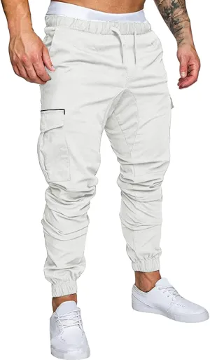Mens Workout Cargo Sweatpants Pro-Active Performance Fleece Cargo Sweatpants Relax Fit Bungee Cord Open Bottom Mens