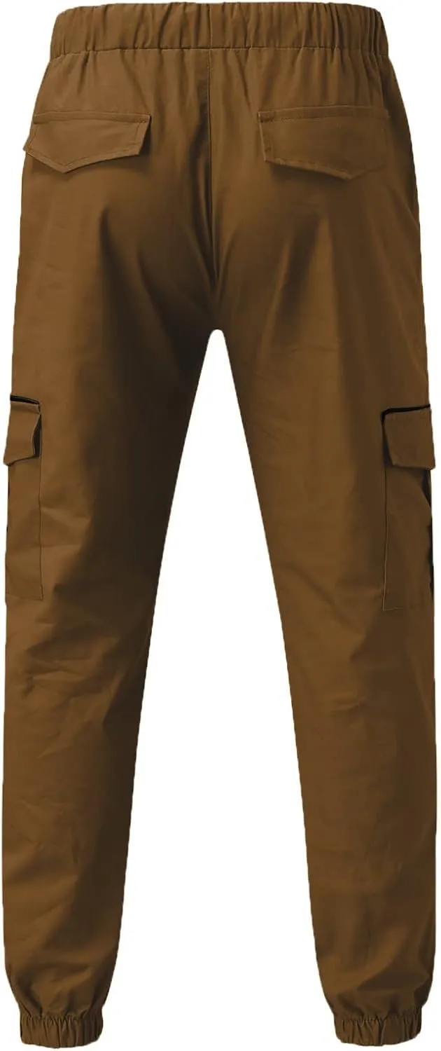 Mens Workout Cargo Sweatpants Pro-Active Performance Fleece Cargo Sweatpants Relax Fit Bungee Cord Open Bottom Mens