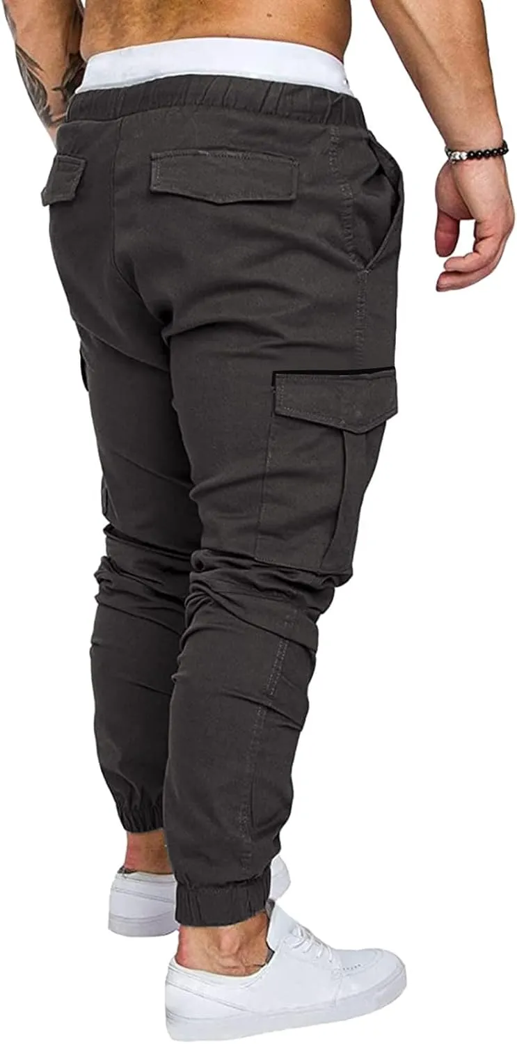 Mens Workout Cargo Sweatpants Pro-Active Performance Fleece Cargo Sweatpants Relax Fit Bungee Cord Open Bottom Mens