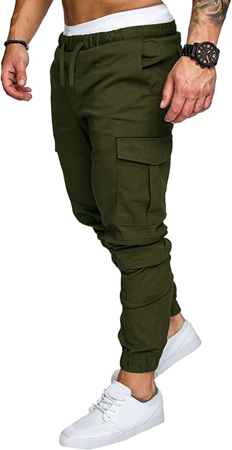 Mens Workout Cargo Sweatpants Pro-Active Performance Fleece Cargo Sweatpants Relax Fit Bungee Cord Open Bottom Mens