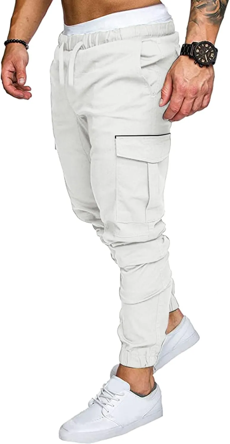 Mens Workout Cargo Sweatpants Pro-Active Performance Fleece Cargo Sweatpants Relax Fit Bungee Cord Open Bottom Mens