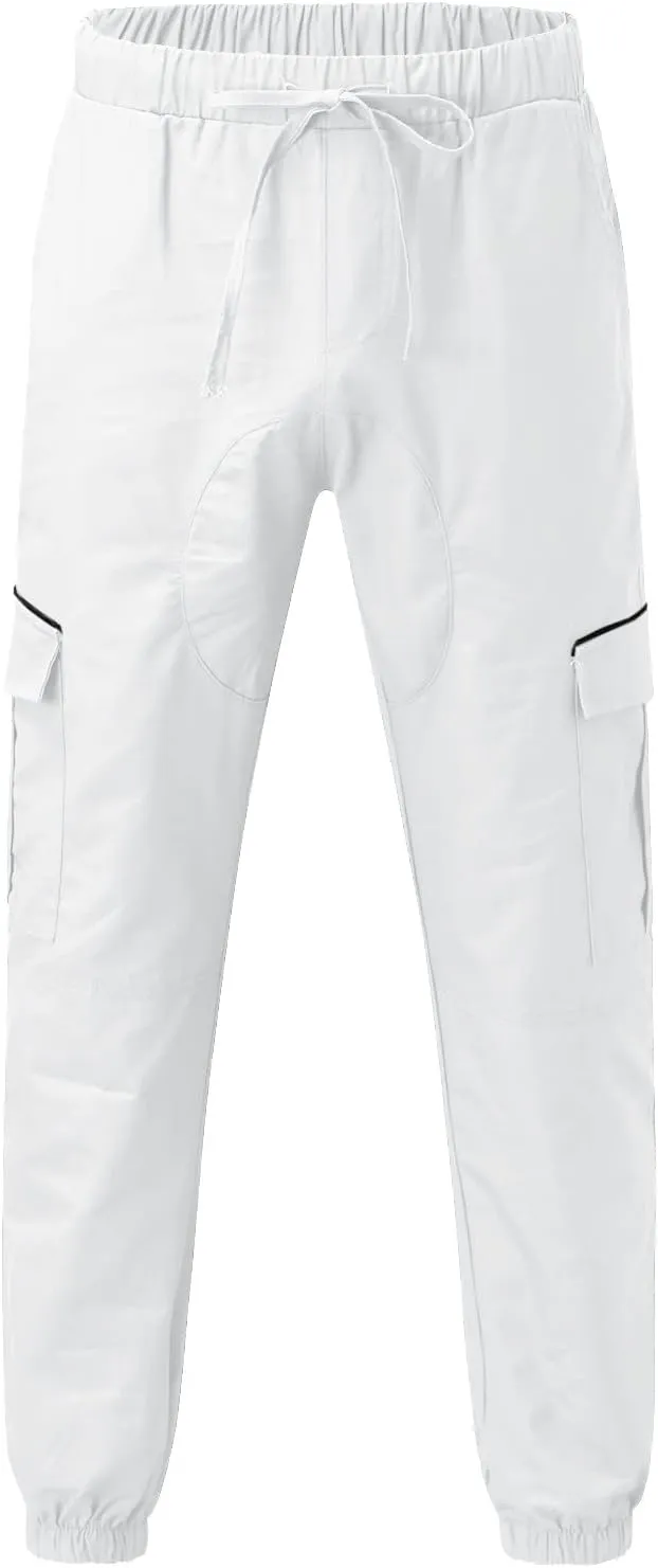 Mens Workout Cargo Sweatpants Pro-Active Performance Fleece Cargo Sweatpants Relax Fit Bungee Cord Open Bottom Mens
