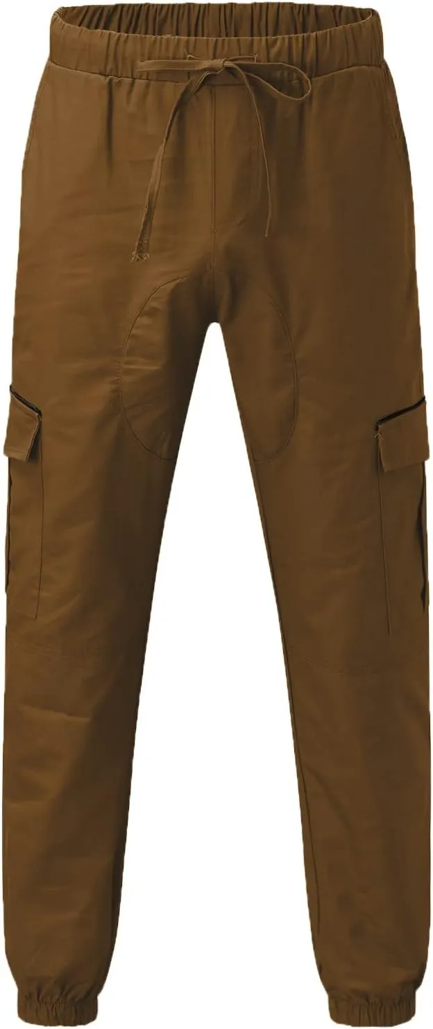Mens Workout Cargo Sweatpants Pro-Active Performance Fleece Cargo Sweatpants Relax Fit Bungee Cord Open Bottom Mens