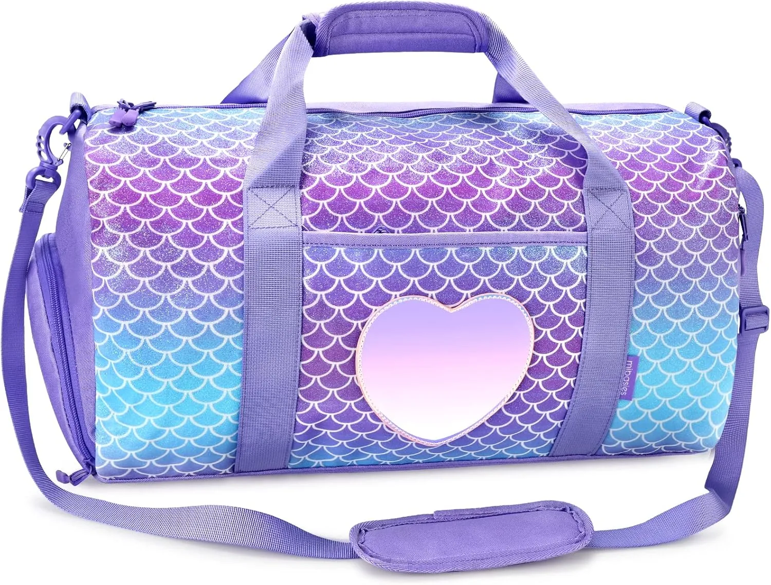 mibasies Dance Bag for Girls Duffle Bag Kids Overnight Travel Sleepover Bags Sport Gym Bag with Shoes Compartment(Mermaid Purple)