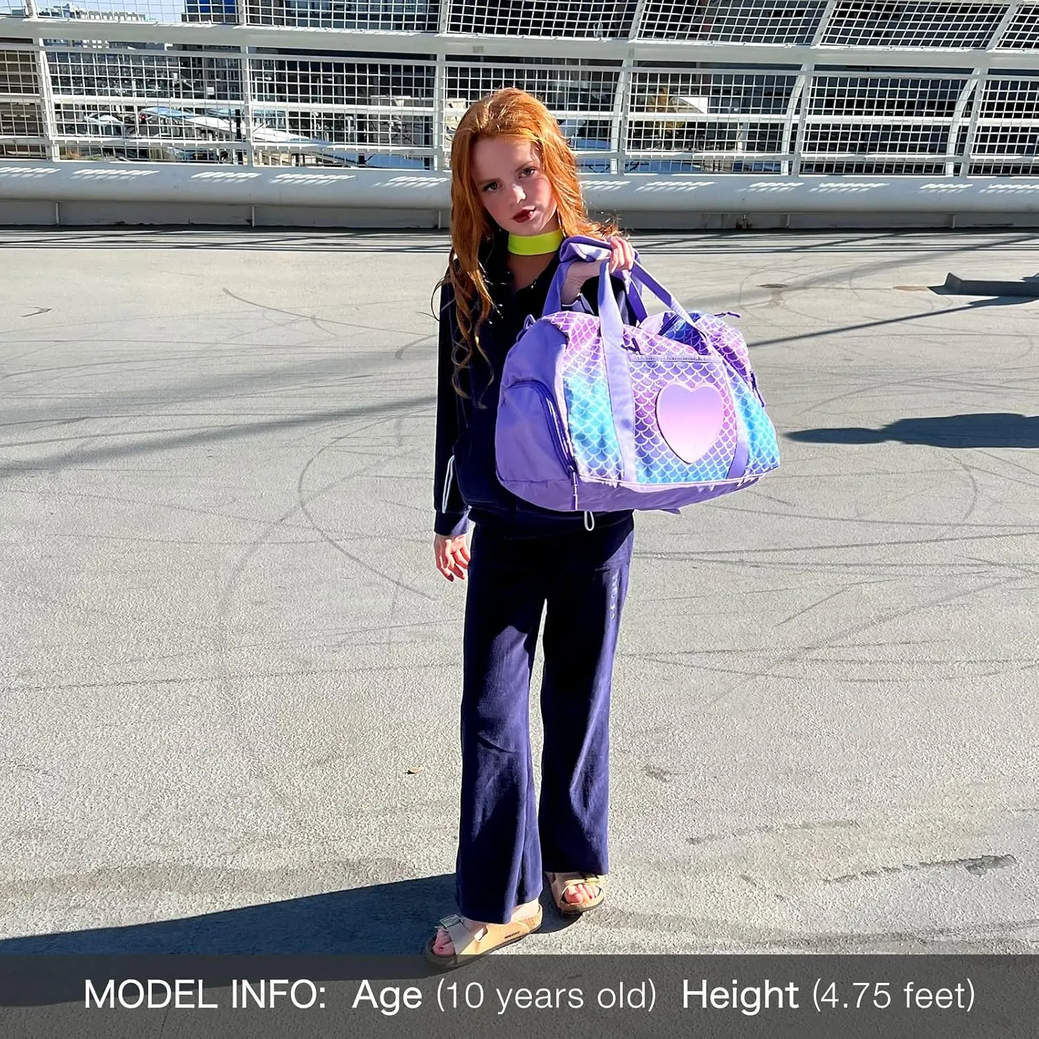 mibasies Dance Bag for Girls Duffle Bag Kids Overnight Travel Sleepover Bags Sport Gym Bag with Shoes Compartment(Mermaid Purple)