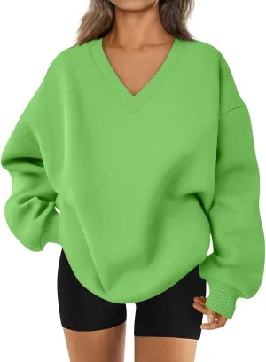 midelxp Womens Oversized V Neck Sweatshirt Trendy Casual Winter Fleece Pullover Sweaters Cute Preppy Long Sleeve Sweat Shirts