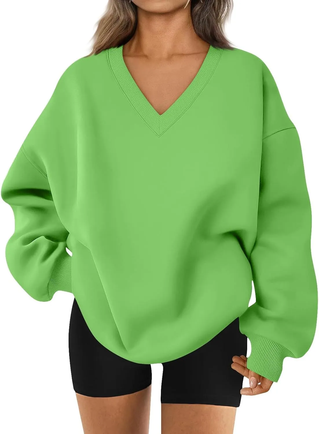 midelxp Womens Oversized V Neck Sweatshirt Trendy Casual Winter Fleece Pullover Sweaters Cute Preppy Long Sleeve Sweat Shirts