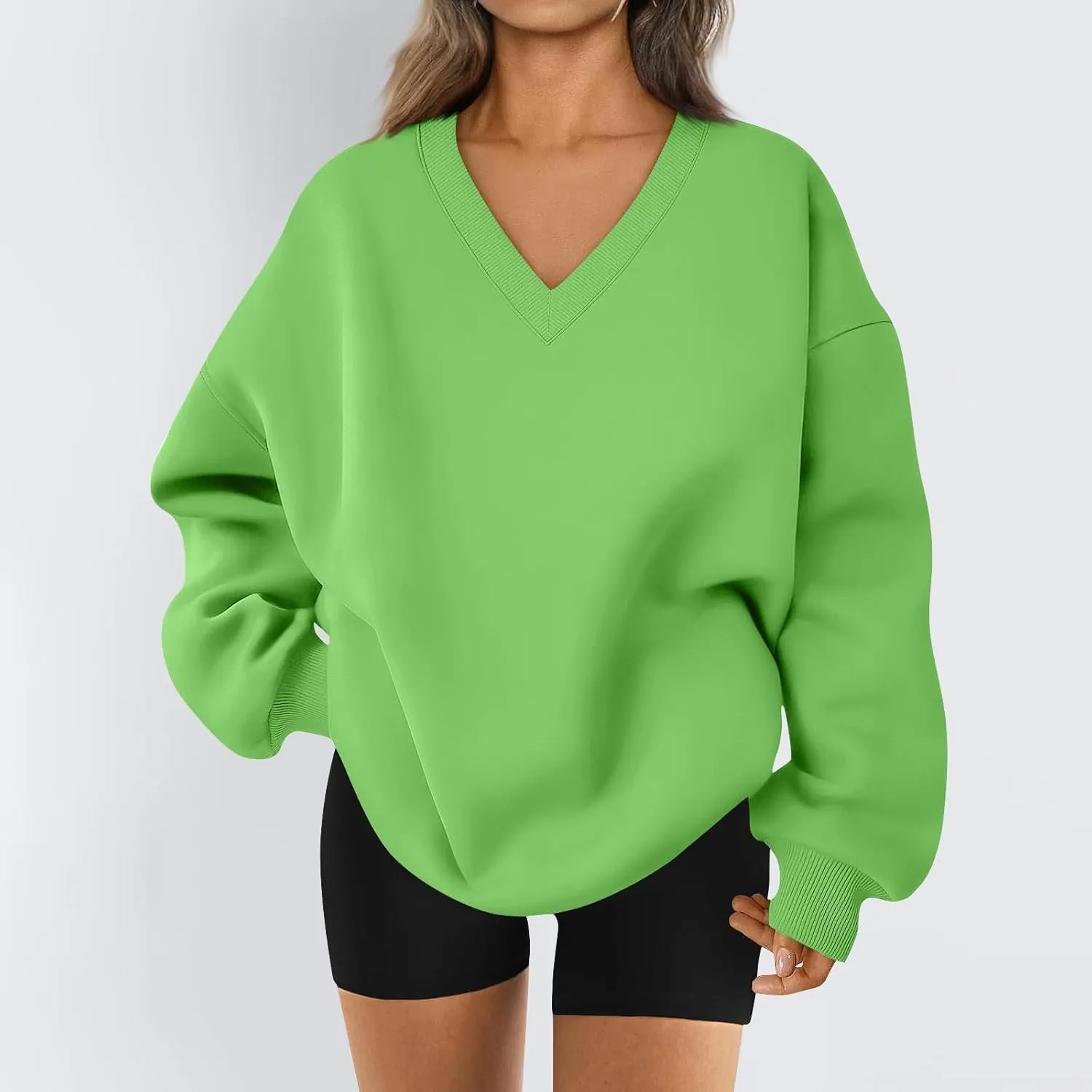 midelxp Womens Oversized V Neck Sweatshirt Trendy Casual Winter Fleece Pullover Sweaters Cute Preppy Long Sleeve Sweat Shirts