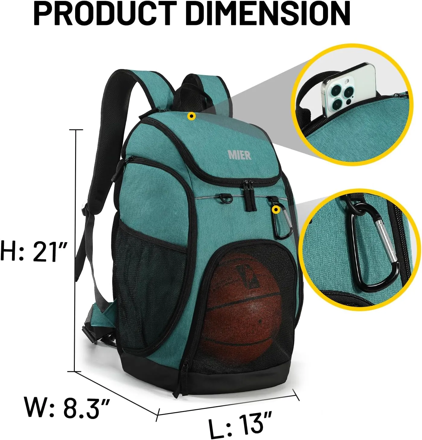 MIER Basketball Backpack Large Sports Soccer Bag with Ball/Shoes Holder for Men Women Volleyball Gym Equipment Training, 40L
