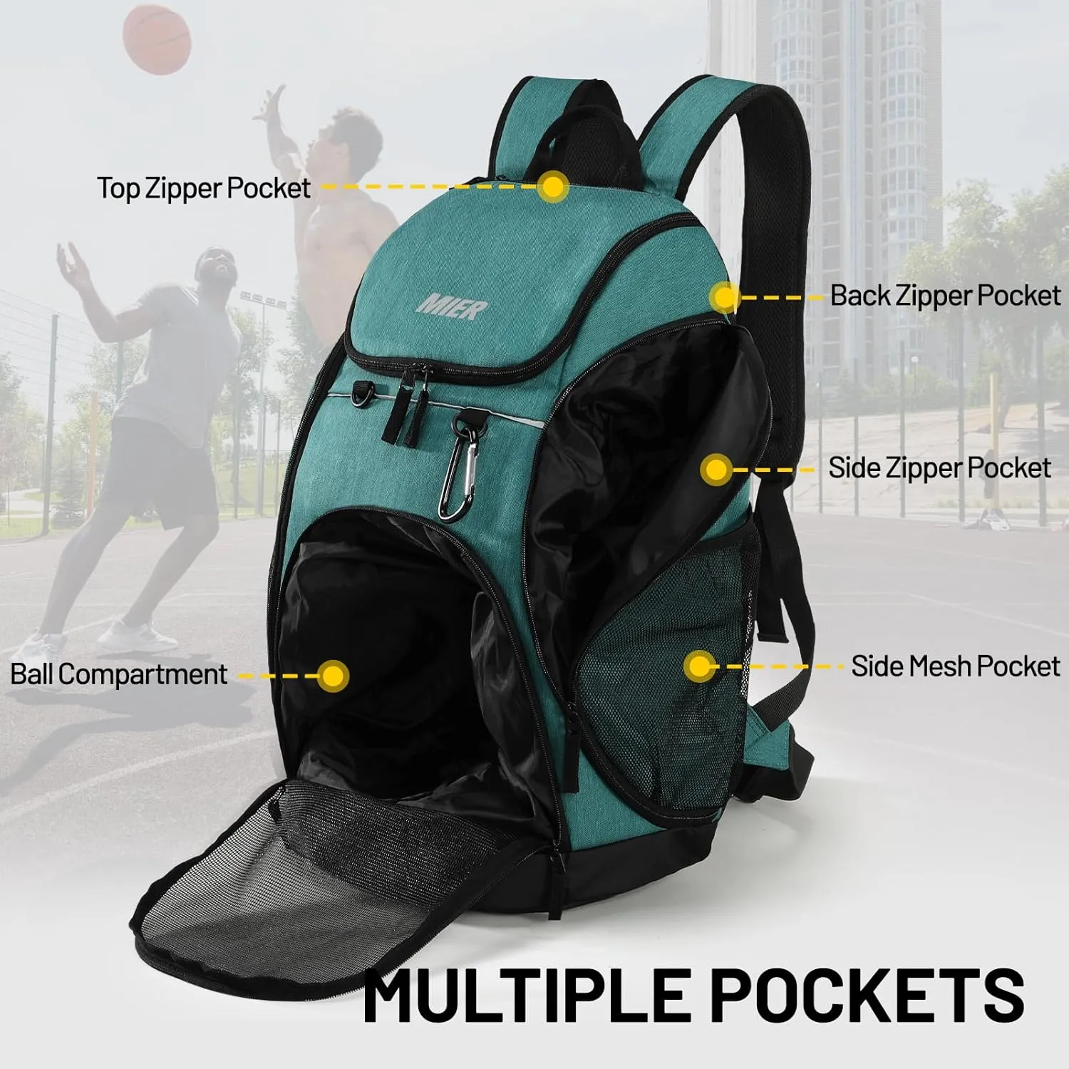 MIER Basketball Backpack Large Sports Soccer Bag with Ball/Shoes Holder for Men Women Volleyball Gym Equipment Training, 40L