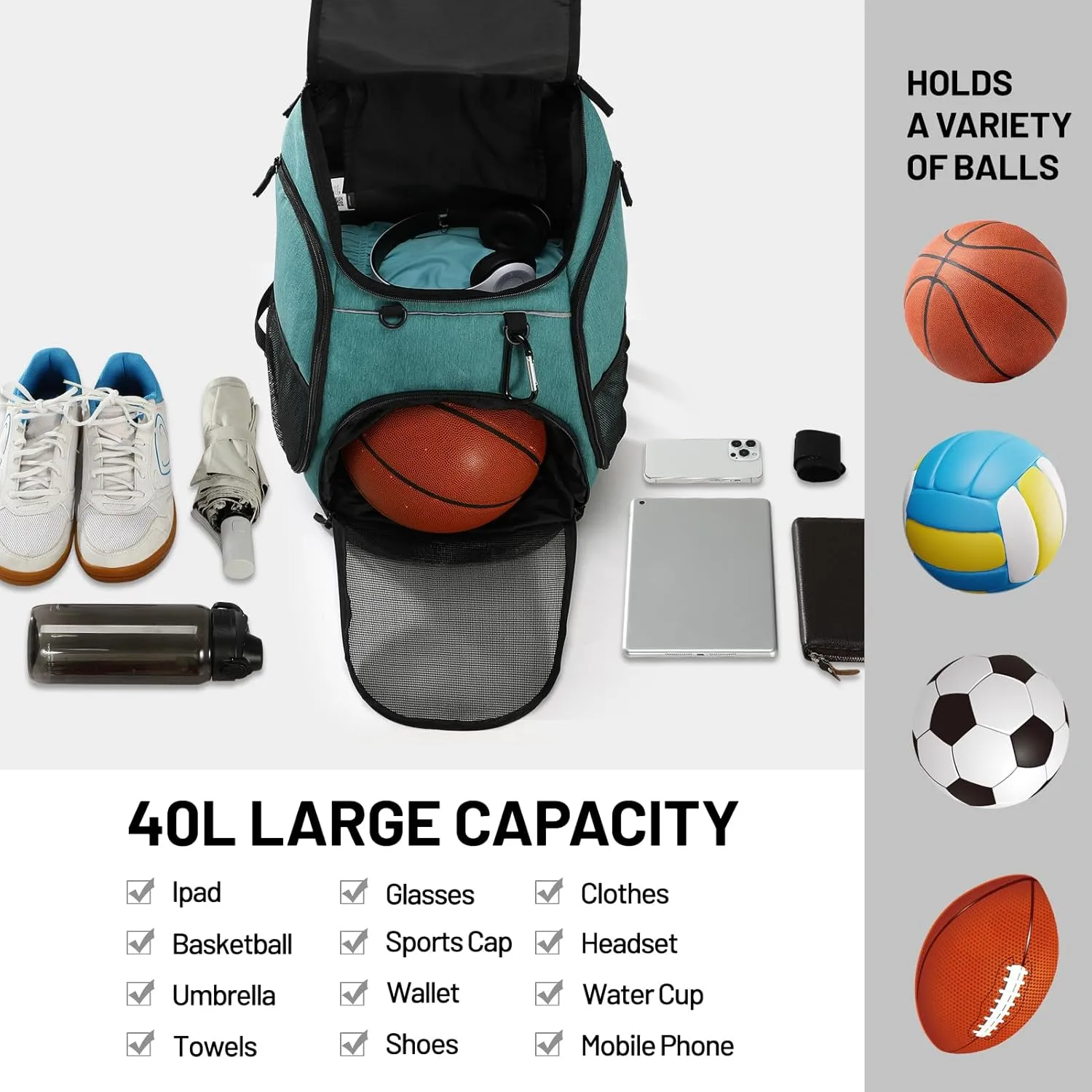 MIER Basketball Backpack Large Sports Soccer Bag with Ball/Shoes Holder for Men Women Volleyball Gym Equipment Training, 40L