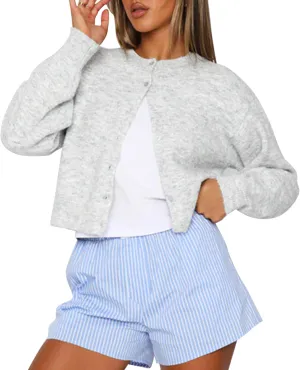 MISSACTIVER Women's Button Down Cropped Cardigan Sweater Solid Open Front Long Sleeve Crewneck Knitted Fall Cardigans Jacket