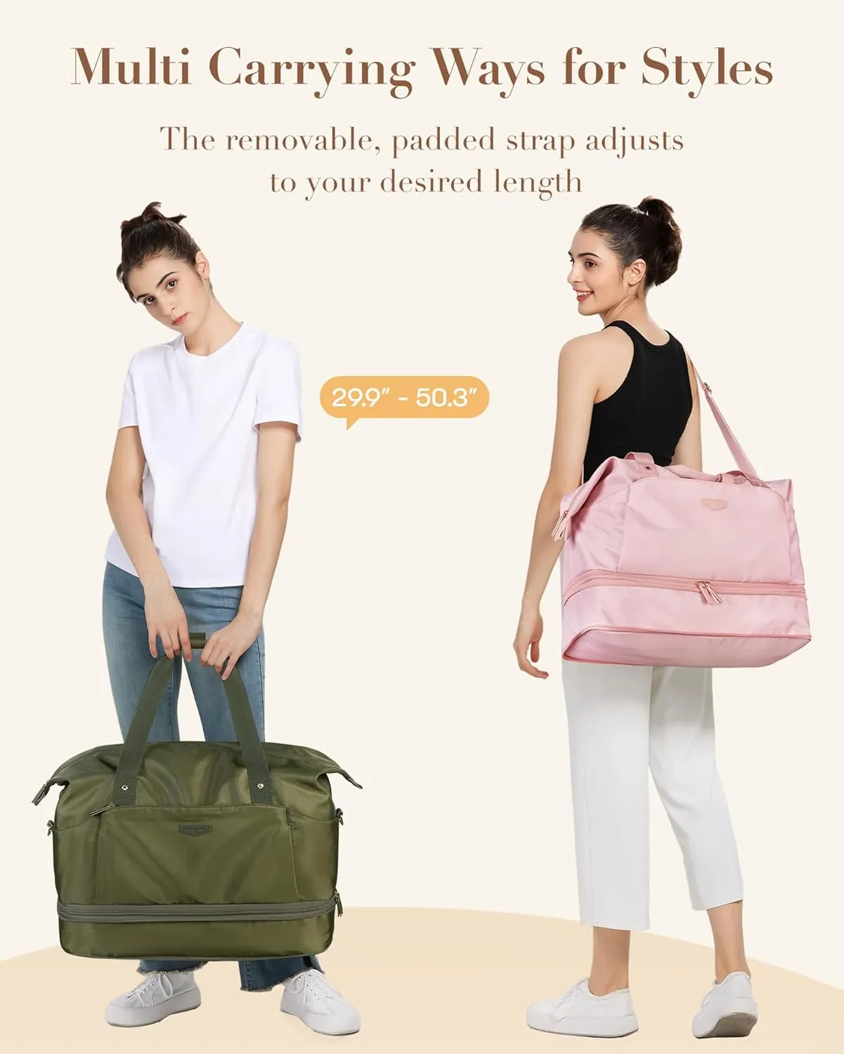 Missnine Weekender Bag for Women, Foldie Travel Bag Expandable with Shoes Compartment Travel Duffel 50L Carry on Overnight Gym