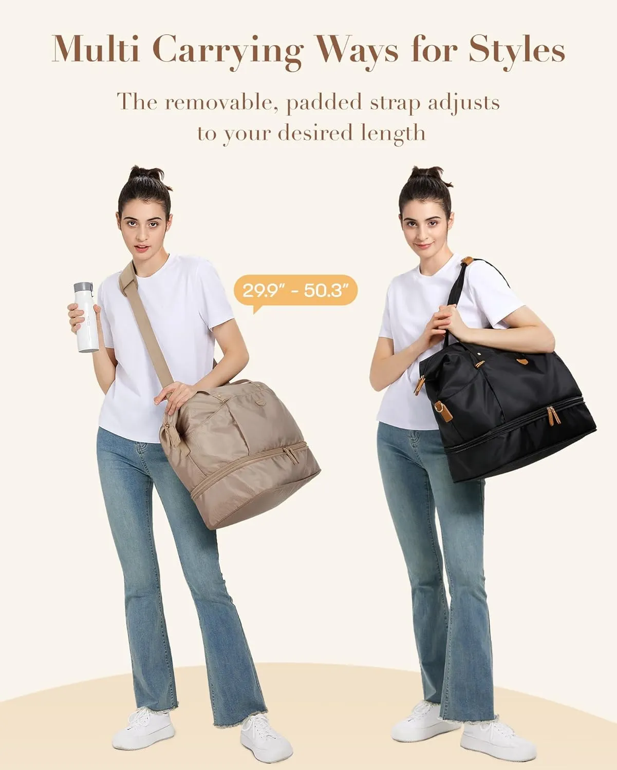 Missnine Weekender Bag for Women, Foldie Travel Bag Expandable with Shoes Compartment Travel Duffel 50L Carry on Overnight Gym