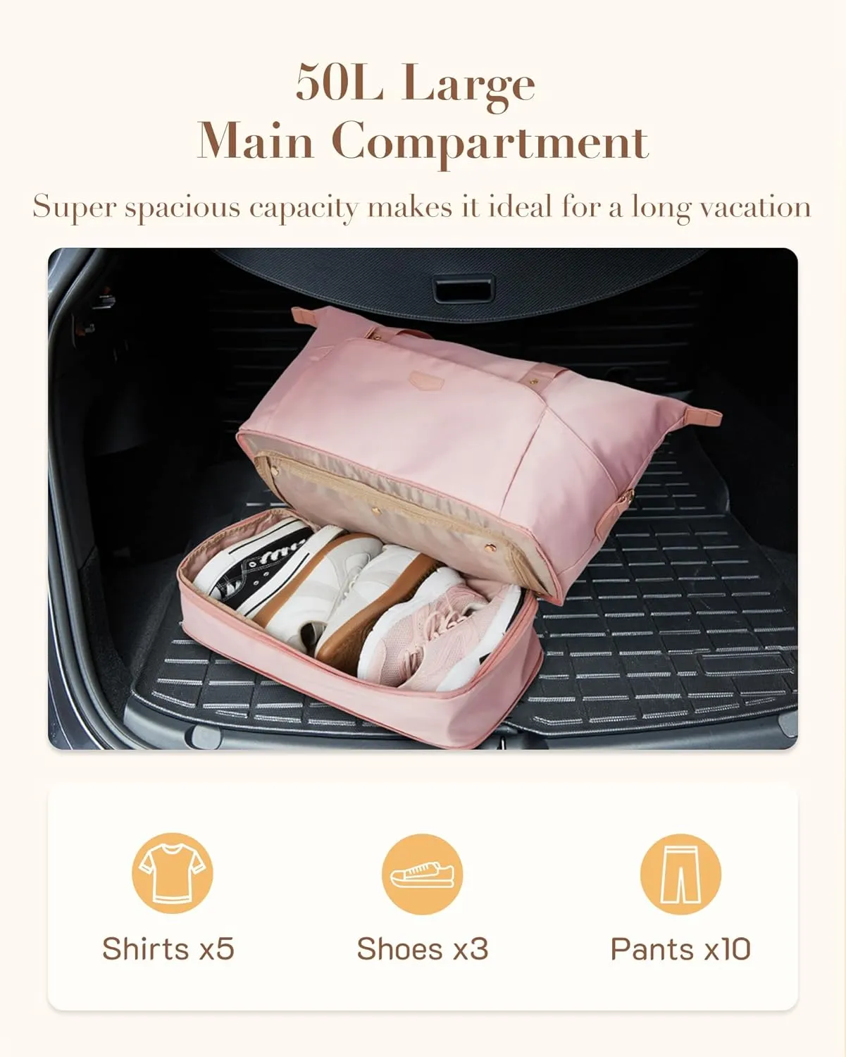 Missnine Weekender Bag for Women, Foldie Travel Bag Expandable with Shoes Compartment Travel Duffel 50L Carry on Overnight Gym