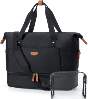Missnine Weekender Bag for Women, Foldie Travel Bag Expandable with Shoes Compartment Travel Duffel 50L Carry on Overnight Gym