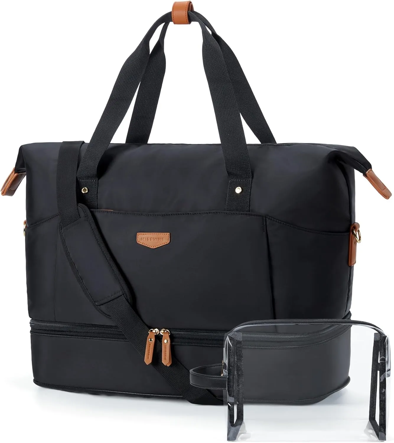 Missnine Weekender Bag for Women, Foldie Travel Bag Expandable with Shoes Compartment Travel Duffel 50L Carry on Overnight Gym