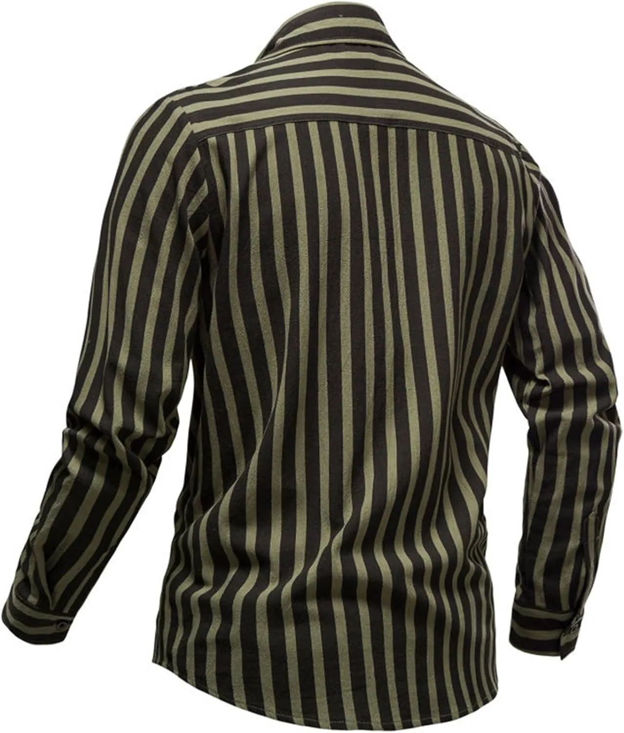 Miyaomn Fashion Striped Button Down Shirts for Men Cotton Linen Lightweight V-Neck Long Sleeve Dress Shirts Casual Summer Top