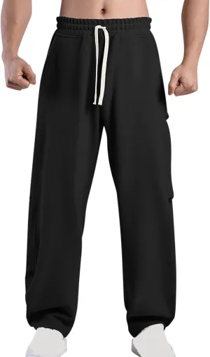 Muscularfit Mens Pants Casual Relaxed Fit Elastic Waist Drawstring Trousers Casual Solid Straight Sweatpants Outdoor Fashion