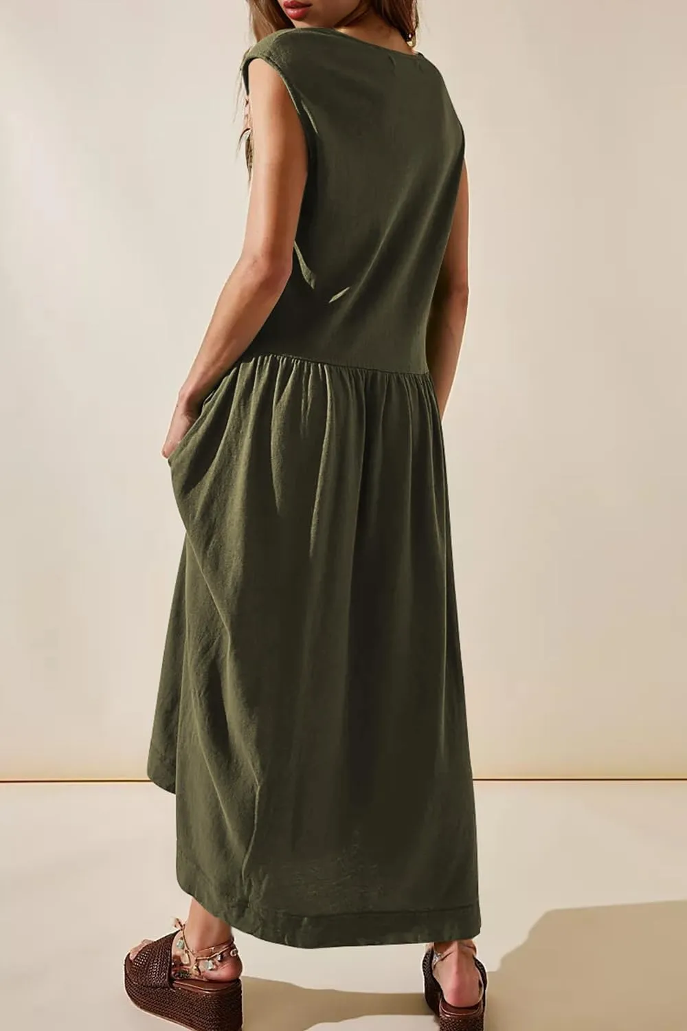 Naggoo Womens Sleeveless Maxi Dress Summer Casual Crewneck Tank Long Dreses with Pocket Vacation Beach Sundress