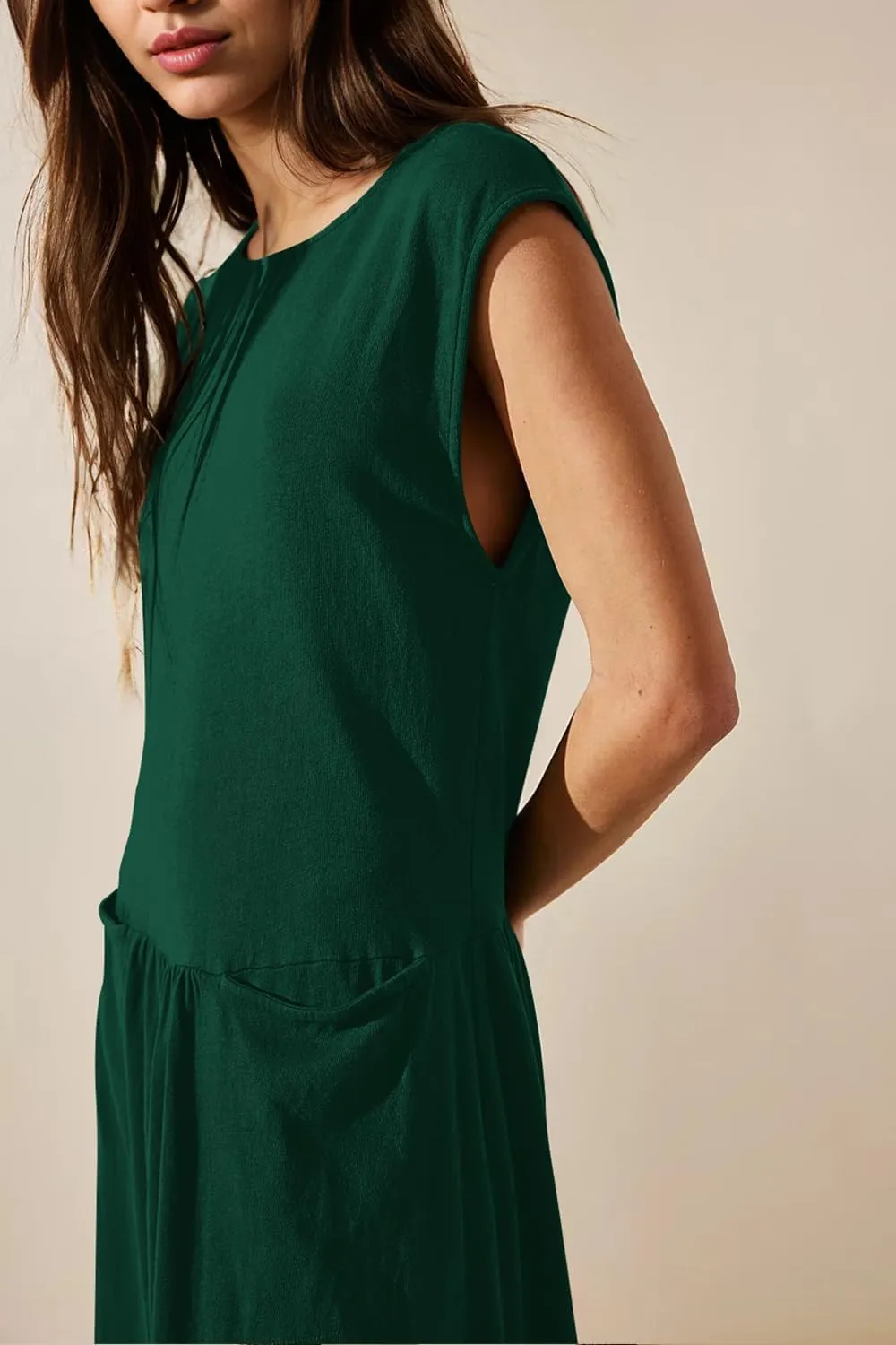 Naggoo Womens Sleeveless Maxi Dress Summer Casual Crewneck Tank Long Dreses with Pocket Vacation Beach Sundress