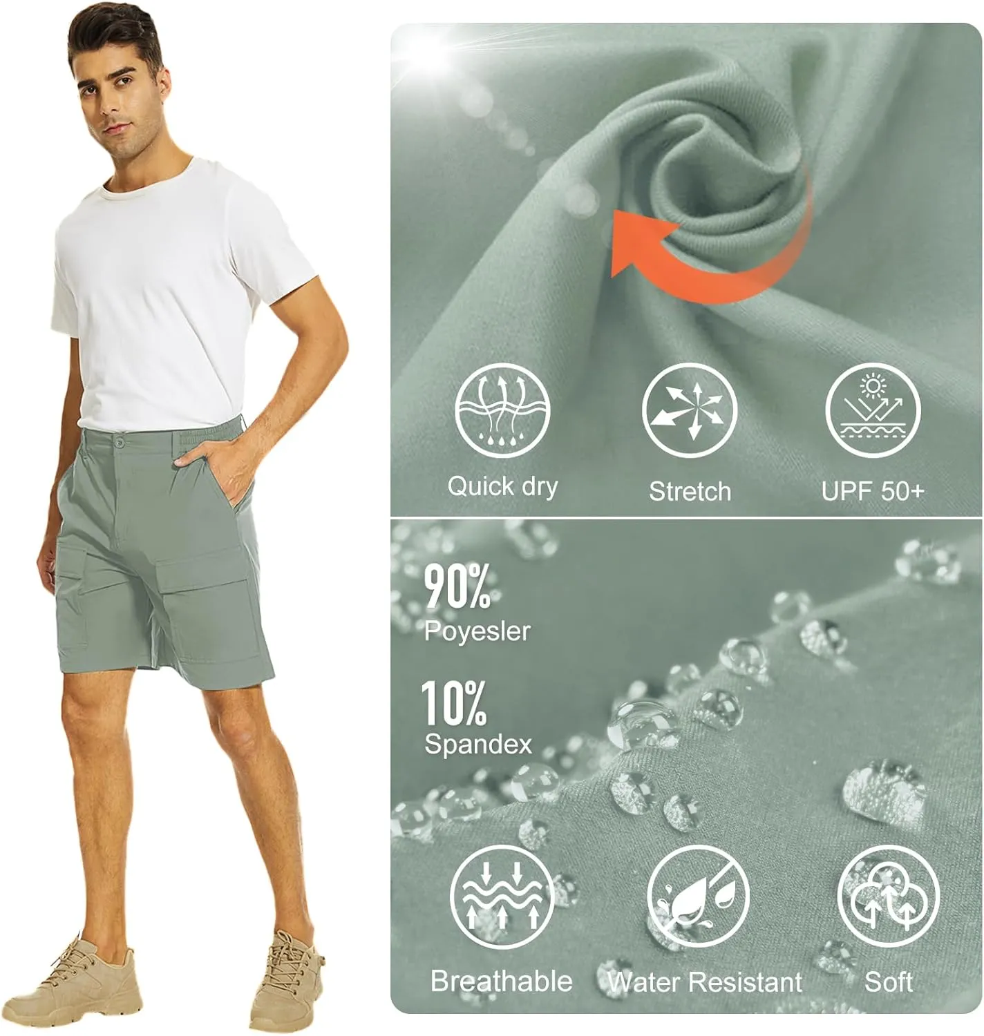 NATUVENIX Hiking Shorts for Men Stretch Lightweight Fishing Shorts Men Quick Dry Cargo Work Shorts Casual Mens Shorts Summer